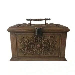 Vintage 1970s Max Klein Sewing Box – Faux Wood Plastic Storage Chest USA Made